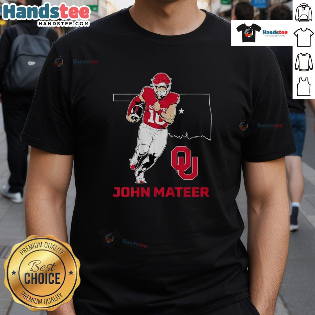 Alt Text: Good Oklahoma Sooners Football John Mateer State Star T-Shirt featuring team colors and logo, perfect for fans.