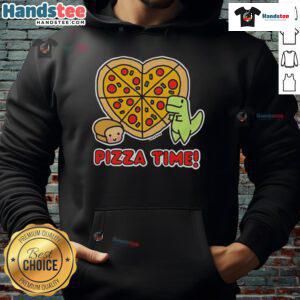 Alt Text: Good Pizza Time graphic hoodie featuring a dinosaur and a loaf of bread, perfect for pizza lovers and cozy style.