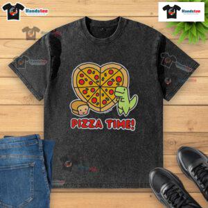 Good Pizza Time Dinosaur graphic on a washed t-shirt with a loaf of bread design, perfect for casual wear.