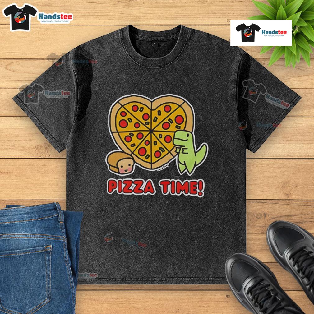 Good Pizza Time Dinosaur graphic on a washed t-shirt with a loaf of bread design, perfect for casual wear.
