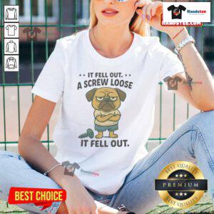 Good Pug graphic on ladies tee, featuring a humorous design about a loose screw, perfect for dog lovers.