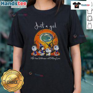 Good Snoopy and Friends Penn State Nittany Lions tee for women, featuring Halloween theme and team spirit.