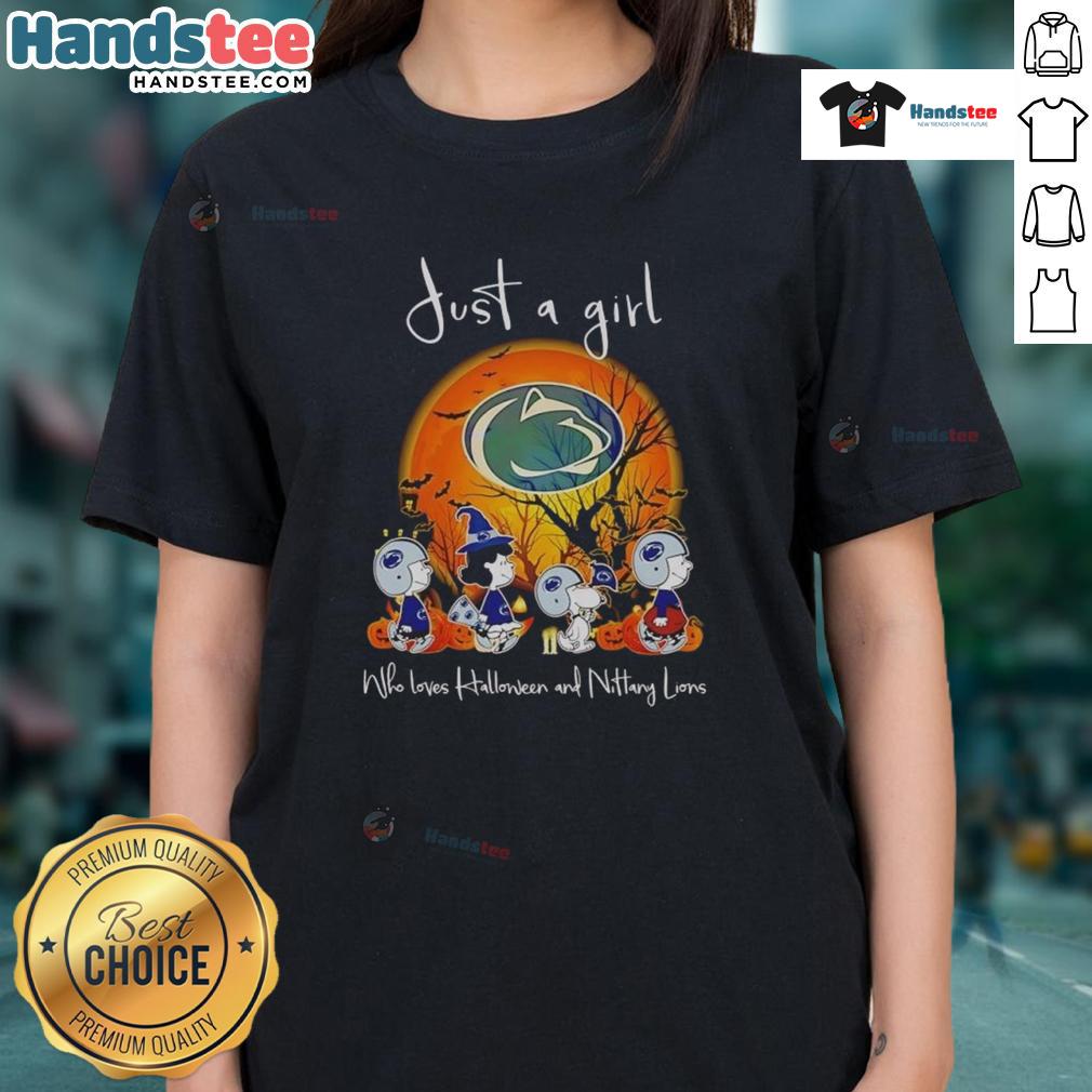 Good Snoopy and Friends Penn State Nittany Lions tee for women, featuring Halloween theme and team spirit.