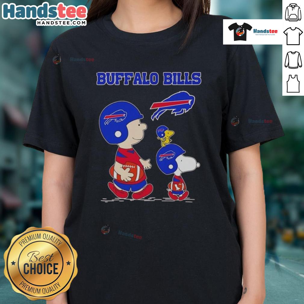 Good Snoopy and Friends Buffalo Bills NFL football lover ladies tee showcasing a fun design for fans.