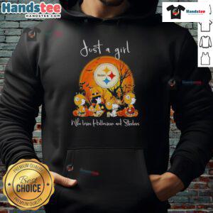 Good Snoopy and Friends hoodie featuring Halloween and Pittsburgh Steelers design for girls who love Halloween and Steelers.