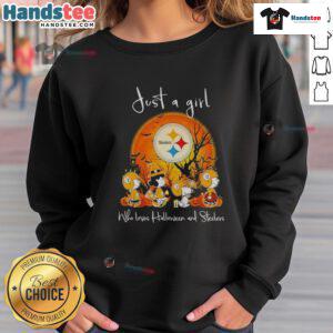Good Snoopy and Friends Pittsburgh Steelers sweatshirt for Halloween, perfect for fans and festive celebrations.