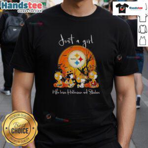 Good Snoopy And Friends X Pittsburgh Steelers t-shirt featuring a girl who loves Halloween and Steelers, perfect for fans.