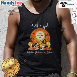 Alt Text: Good Snoopy and Friends X Pittsburgh Steelers tank top for girls who love Halloween and Steelers fandom.