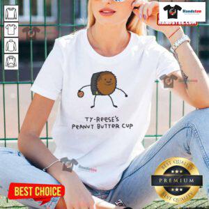 Good Ty Reese's Peanut Butter Cup Pacers Player Pun Ladies Tee featuring a fun basketball-themed design.