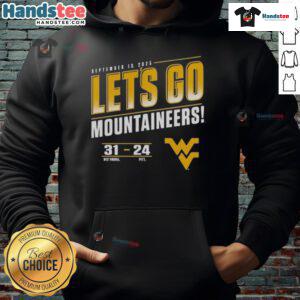 Good West Virginia Mountaineers vs Pitt Panthers 2025 hoodie featuring 'Let's Go Score' design in team colors.