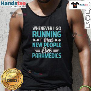 Runner in a tank top meets paramedics during a jog, showcasing the community spirit of running and fitness.
