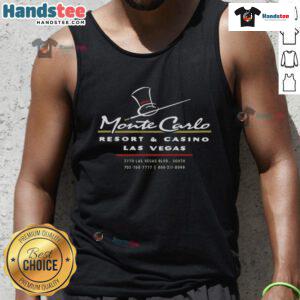 Vintage tank top featuring 'Happy Monte Carlo Las Vegas' design, perfect for retro style and casino enthusiasts.