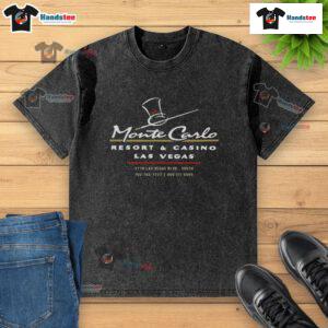 Vintage washed t-shirt featuring Happy Monte Carlo Las Vegas design, perfect for retro fashion enthusiasts.