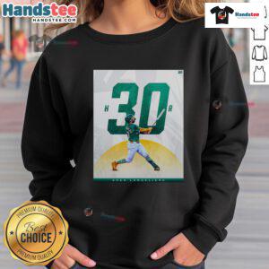 Happy Oakland Athletics Shea Langeliers sweatshirt celebrating his 30 home run season in vibrant team colors.