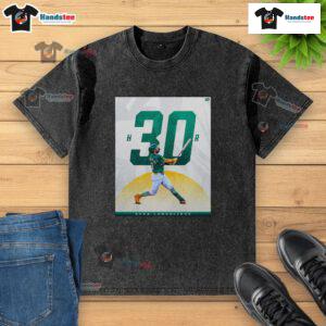 Shea Langeliers celebrates a 30-homer season in his Happy Oakland Athletics washed t-shirt, showcasing team spirit.