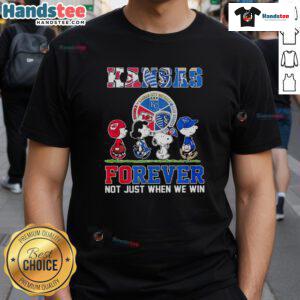 Alt Text: Hot The Peanuts Kansas Sports Teams T-Shirt featuring 'Crossing Forever Not Just When We Win' slogan.