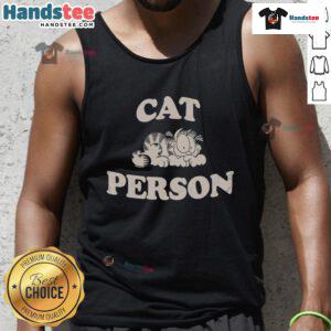 Cute Garfield cat person wearing a tank top, showcasing a playful design and vibrant colors. Perfect for cat lovers!