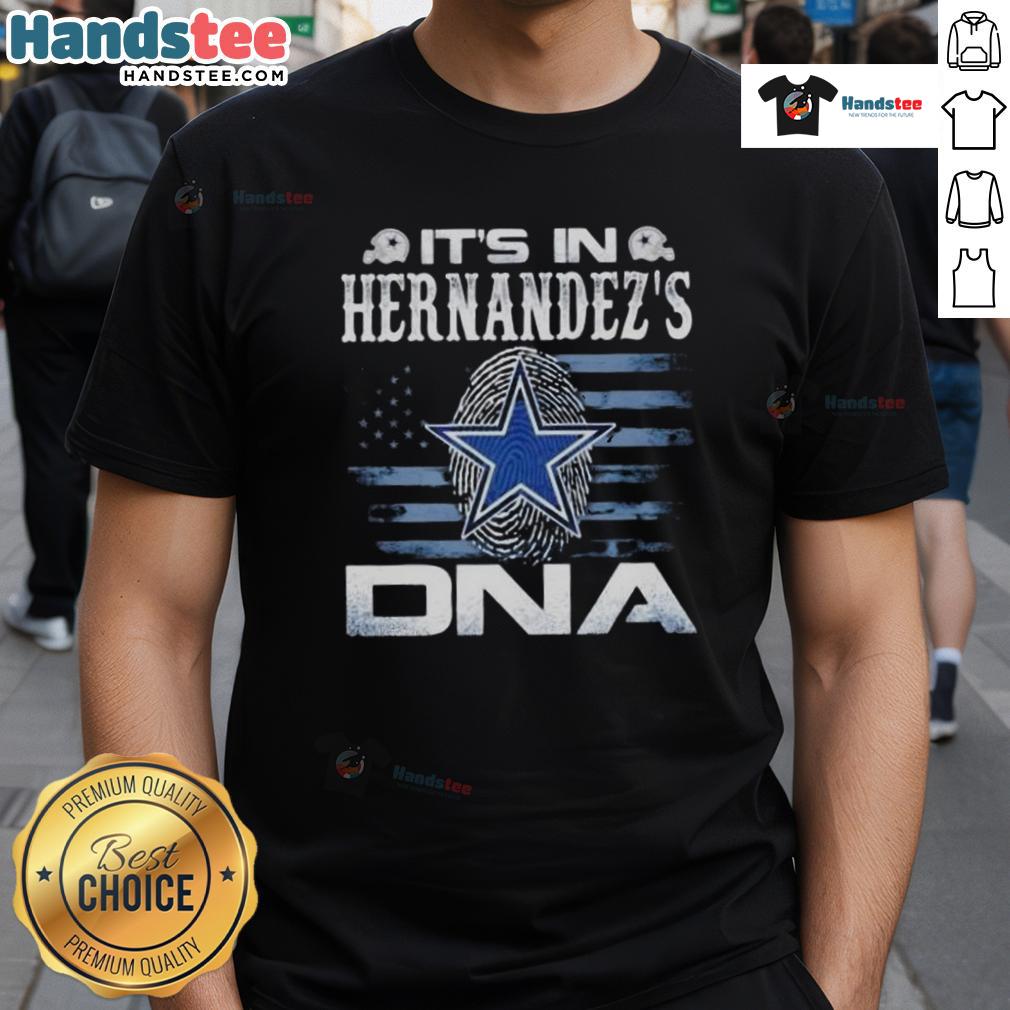 Nice Hernandez's Dallas Cowboys It's In DNA US Flag T-Shirt featuring a bold design and patriotic colors for fans.