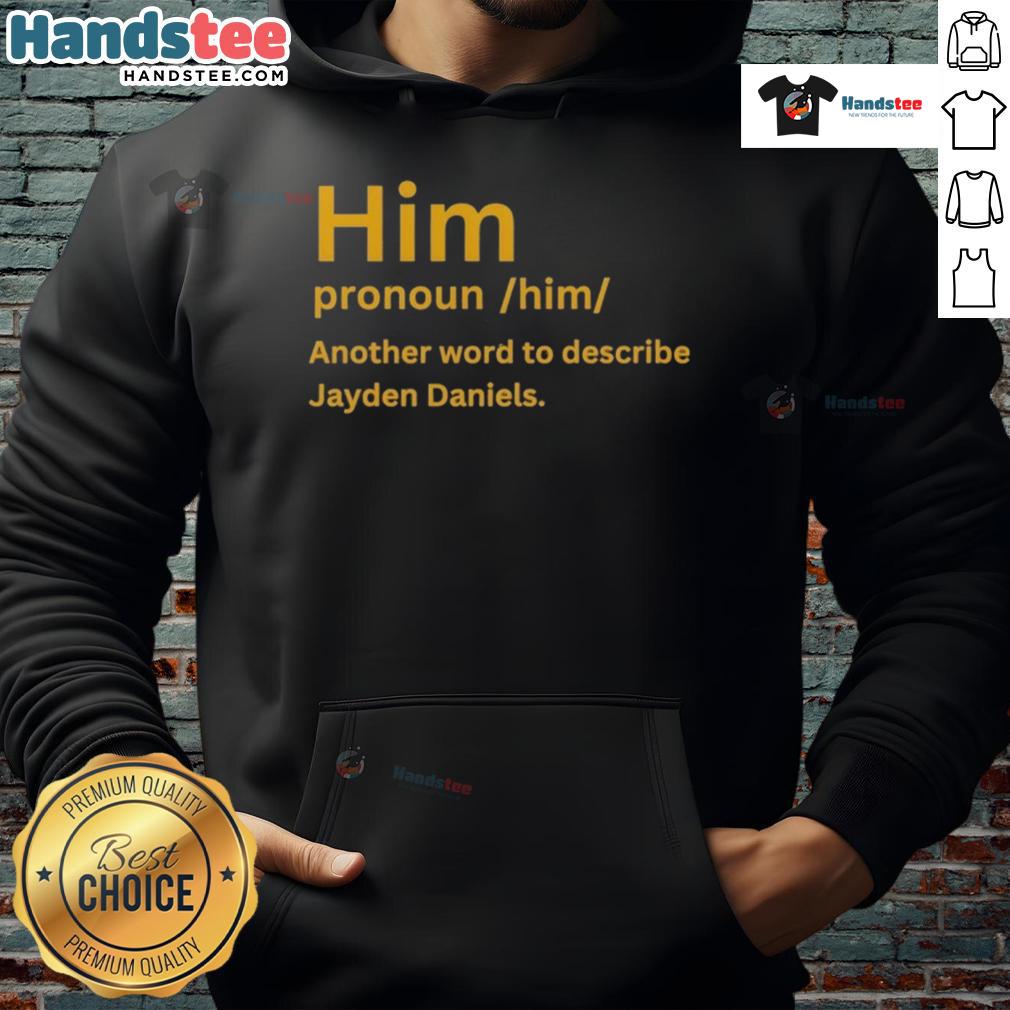 Jayden Daniels hoodie featuring 'Nice Him' pronoun design, perfect for fans of inclusive fashion and sports apparel.