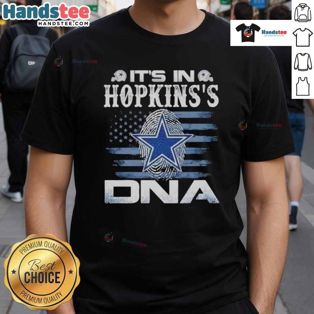 Nice Hopkins Dallas Cowboys It's In DNA US Flag T-Shirt featuring a bold design with the American flag and team colors.