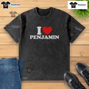 Stylish Nice I Love Benjamin washed t-shirt displayed on a wooden surface, perfect for casual wear.