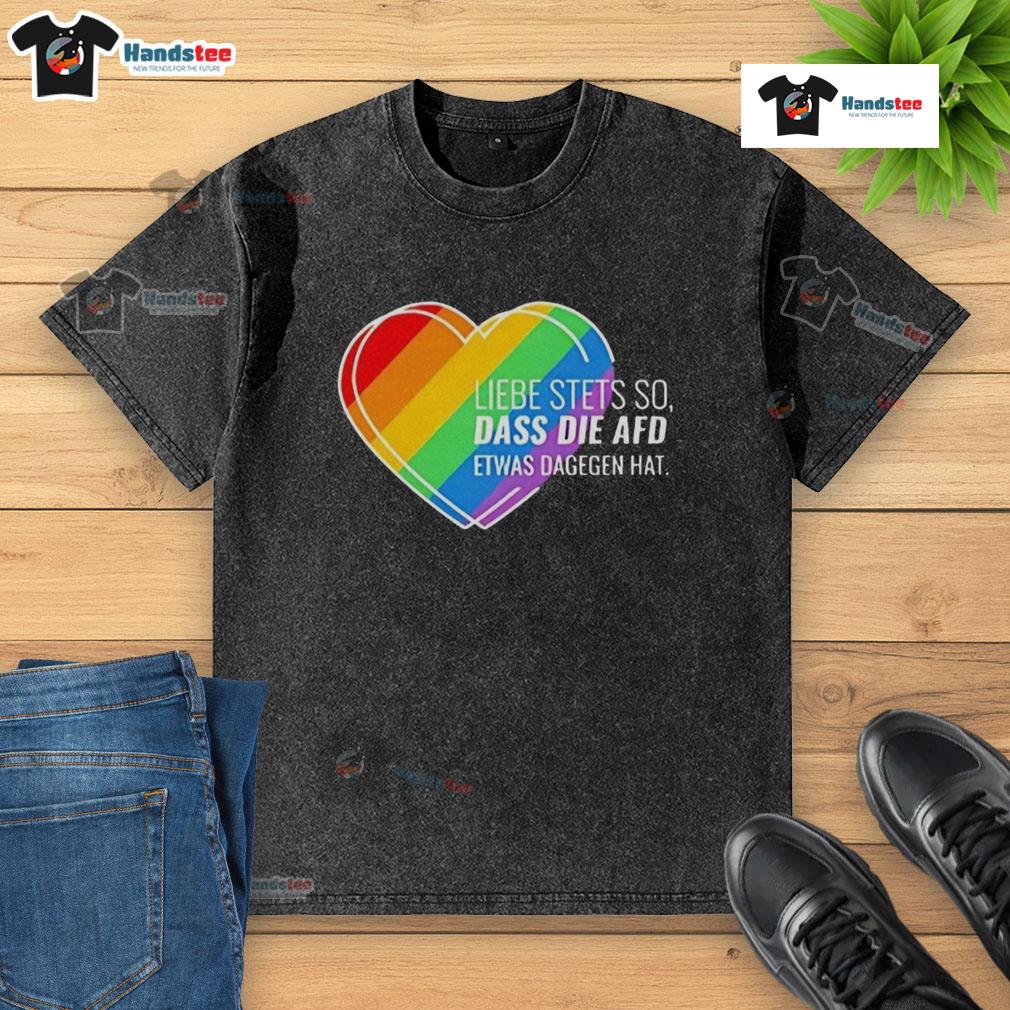 Colorful Pride Heart T-Shirt showcasing support for LGBTQ+ rights, perfect for those who oppose AfD views.