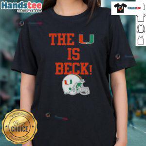 Nice Miami Hurricanes football helmet design on a ladies tee, showcasing The U is Back spirit and style.