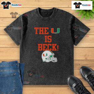 Alt Text: Nice Miami Hurricanes Football The U Is Beck Helmet Washed T-Shirt featuring vibrant team colors and logo.