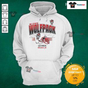 Alt Text: Nice North Carolina State Wolfpack football helmet graphic on a hoodie, perfect for fans in Raleigh. Go Pack!