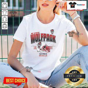 Nice North Carolina State Wolfpack football helmet graphic on a ladies tee, perfect for fans in Raleigh.