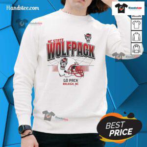 Nice North Carolina State Wolfpack football helmet graphic on a Go Pack sweatshirt in Raleigh, NC.