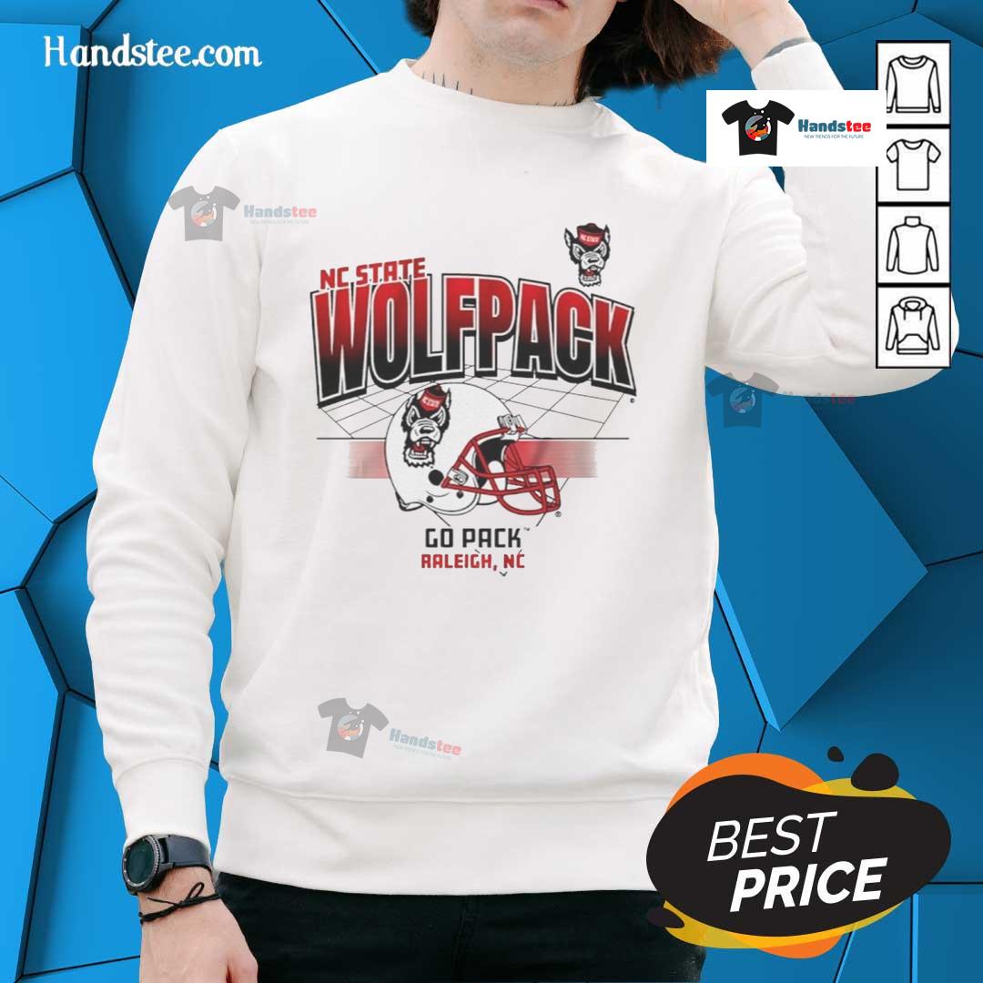 Nice North Carolina State Wolfpack football helmet graphic on a Go Pack sweatshirt in Raleigh, NC.