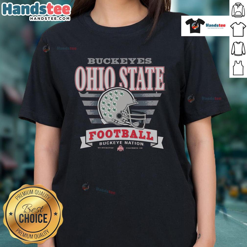 Ohio State Buckeyes Stripe Splash Ladies Tee featuring vibrant colors and stylish design for passionate fans.