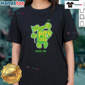 Alt Text: Nice Sco Ducks Pit Crew Eugene Ore Ladies Tee featuring vibrant design and sporty style for fans.