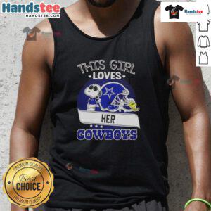 Alt Text: Girl wearing a Dallas Cowboys football helmet tank top with Snoopy design, showcasing her team spirit.