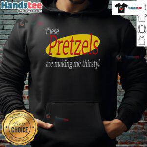 Seinfeld hoodie featuring 'These Pretzels Are Making Me Thirsty' design, perfect for fans of the iconic TV show.