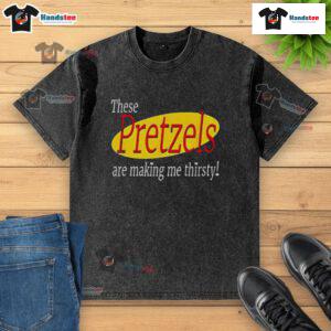 Seinfeld 'These Pretzels Are Making Me Thirsty' washed t-shirt, featuring a vintage design and soft fabric.