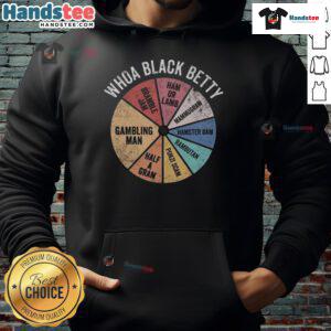Nice Whoa Black Betty Hoodie displayed on a hanger, showcasing its stylish design and vibrant black color.