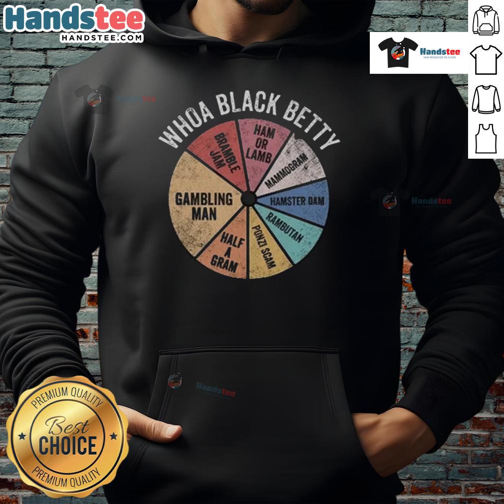 Nice Whoa Black Betty Hoodie displayed on a hanger, showcasing its stylish design and vibrant black color.