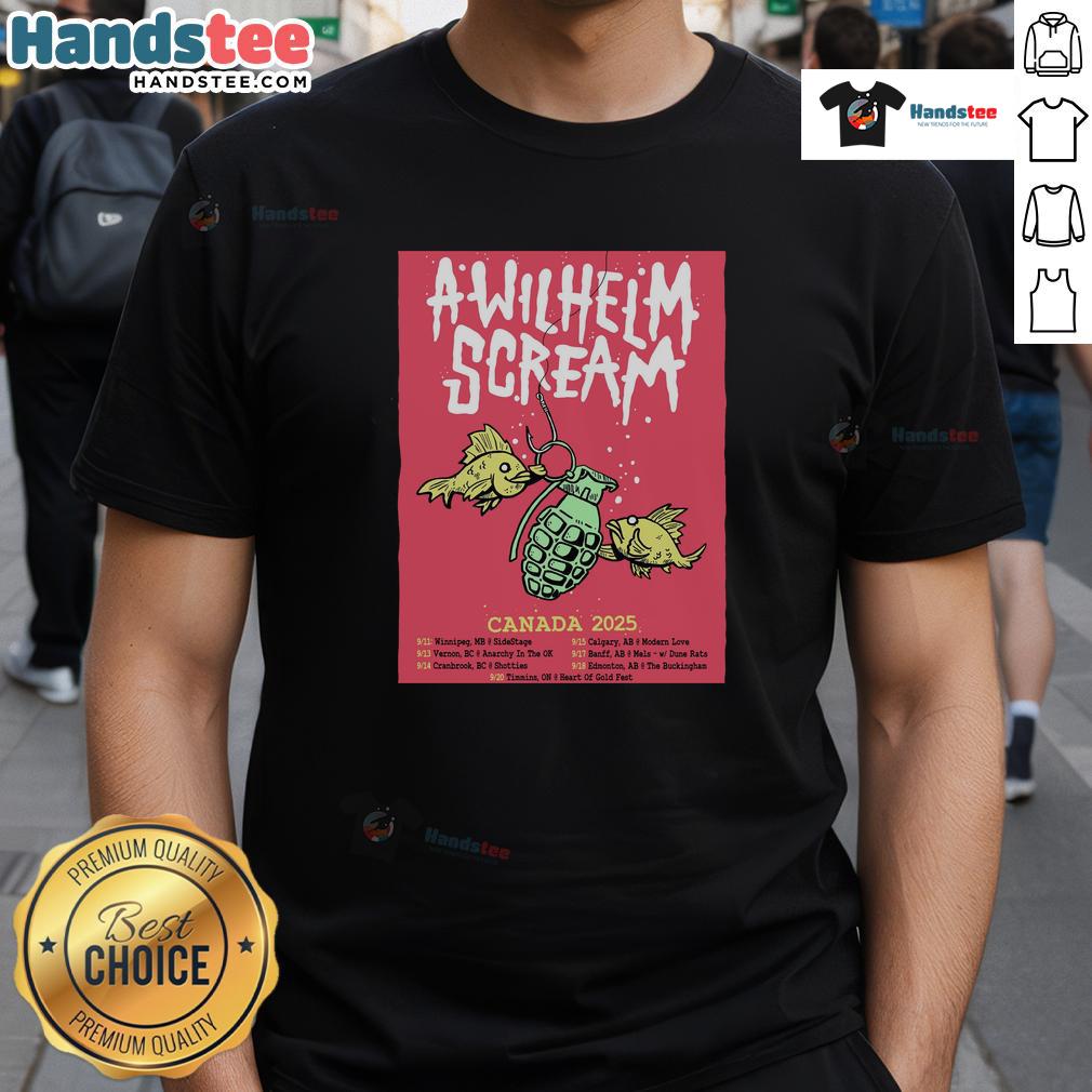 Official A Wilhelm Scream 2025 Canada Tour Poster T-Shirt featuring vibrant graphic design and tour dates for fans.