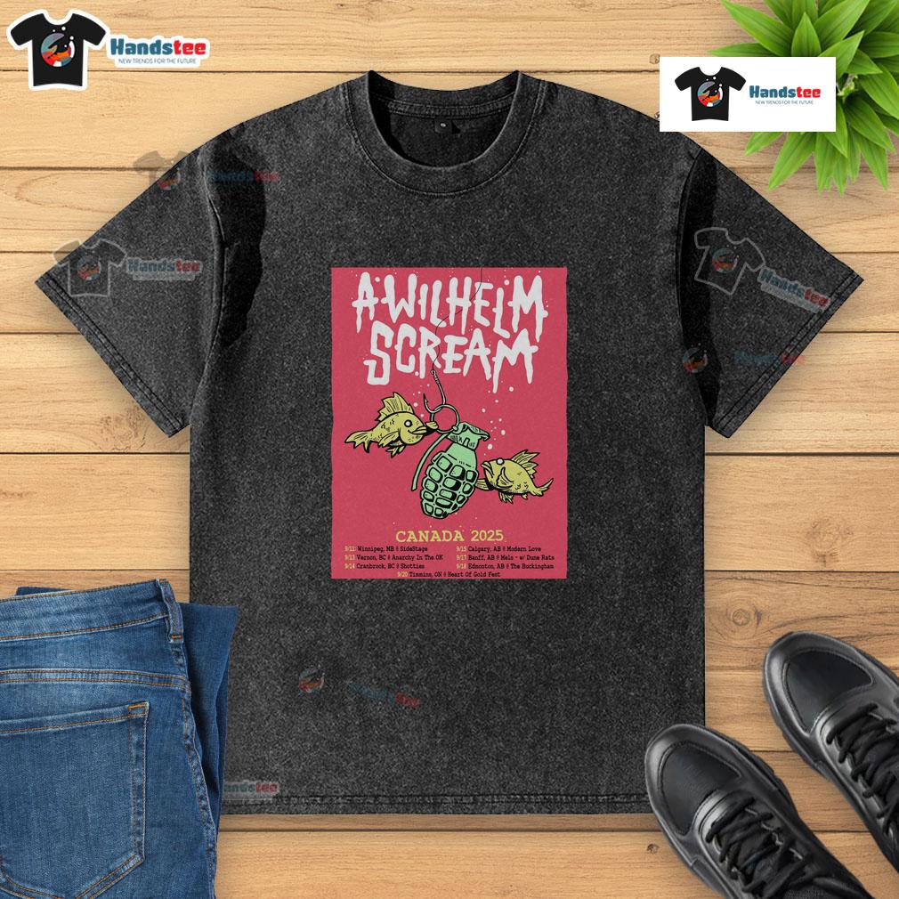 Official A Wilhelm Scream 2025 Canada Tour Poster on a washed t-shirt, featuring band logo and tour dates.