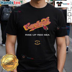 Official Arizona Cardinals Born X Raised Rise Up Red Sea T-Shirt featuring bold team graphics and vibrant colors.