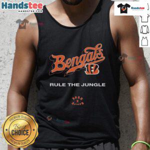 Official Cincinnati Bengals Born x Raised Rule The Jungle Tank Top showcasing team spirit and style for fans.