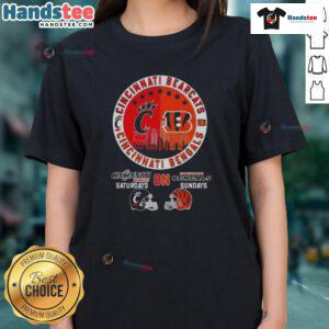 Official Cincinnati Sports Bearcats tee featuring football helmets and skyline design for Bengals Sundays.