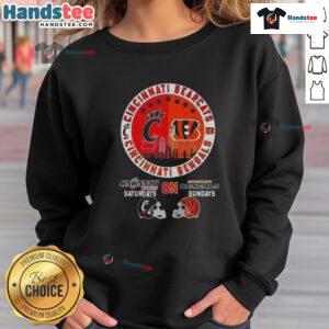 Alt Text: Cincinnati Bearcats sweatshirt featuring football helmets, perfect for game days on Bengals Sundays.
