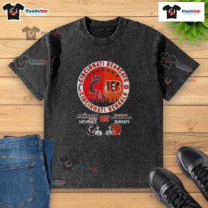 Official Cincinnati Sports Bearcats t-shirt featuring football helmets for Bengals Sundays and Skyline design.