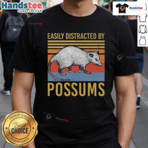 Vintage sunset animal t-shirt featuring easily distracted by possums design, perfect for casual wear.
