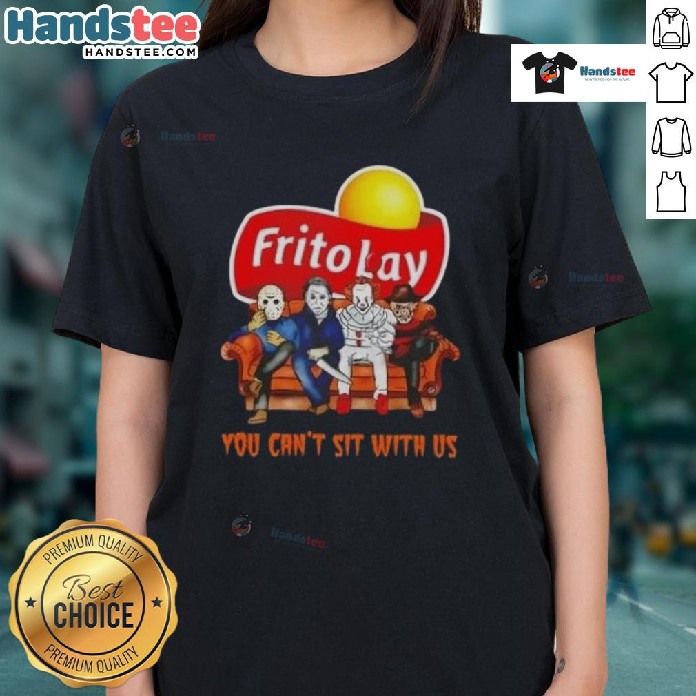 Official Frito Lay X Horror Movies Halloween tee featuring 'You Can't Sit With Us' design for spooky fans.