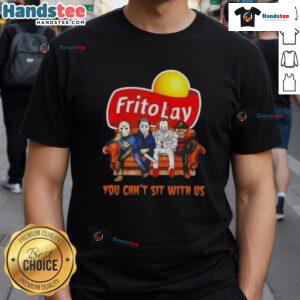 Alt Text: Official Frito Lay X Horror Movies Halloween T-Shirt featuring 'You Cant Sit With Us' design for spooky season.
