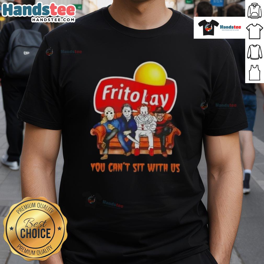 Alt Text: Official Frito Lay X Horror Movies Halloween T-Shirt featuring 'You Cant Sit With Us' design for spooky season.
